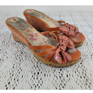 Two Lips Orange Bows Cork  Open Toe Sandals Summer Shoes Women's Size 8